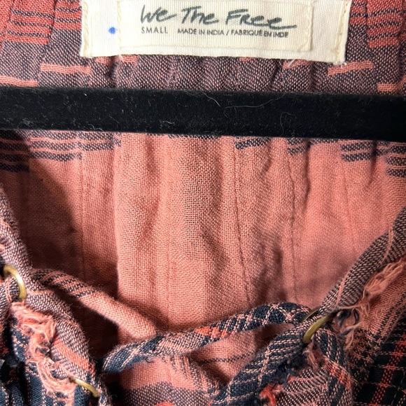 Free People We the Free Peasant Top Plaid Balloon Long Sleeve Tie Front SZ S EUC - Picture 3 of 10